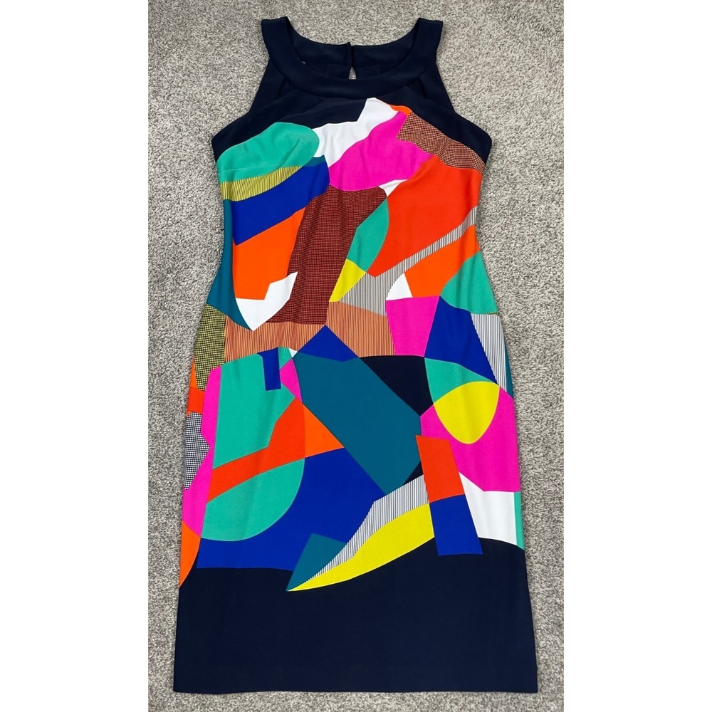 Joseph Ribkoff Dress Womens 8 Abstract Multicolor Sheath Party Event Funky‎ Mini